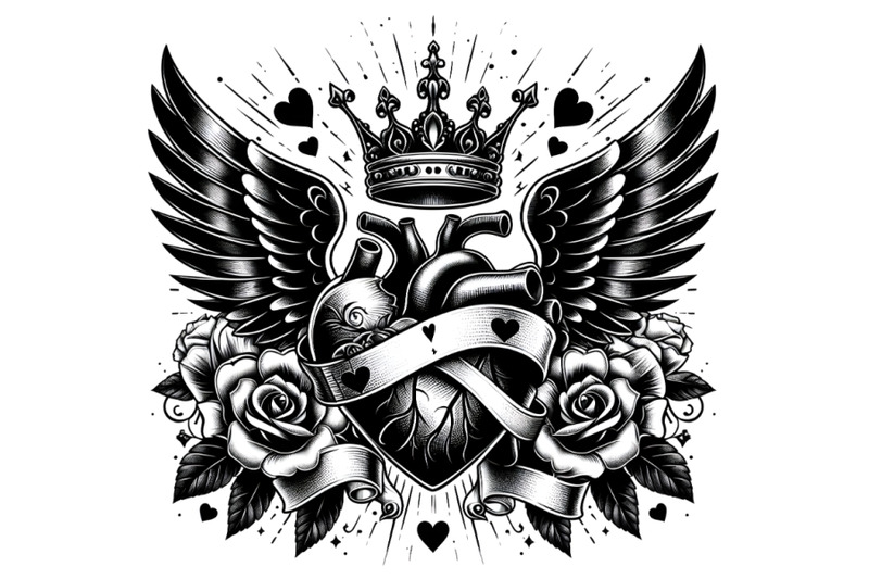 black-and-white-tattoo-heart-with-wings