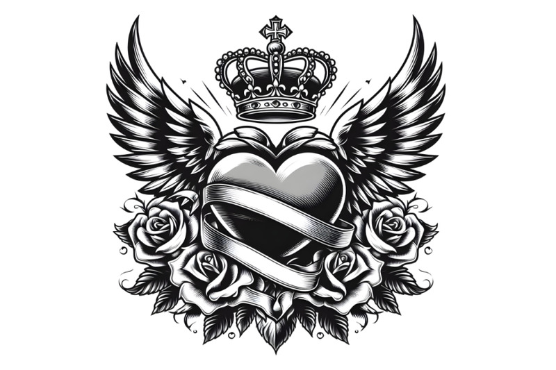 black-and-white-tattoo-heart-with-wings