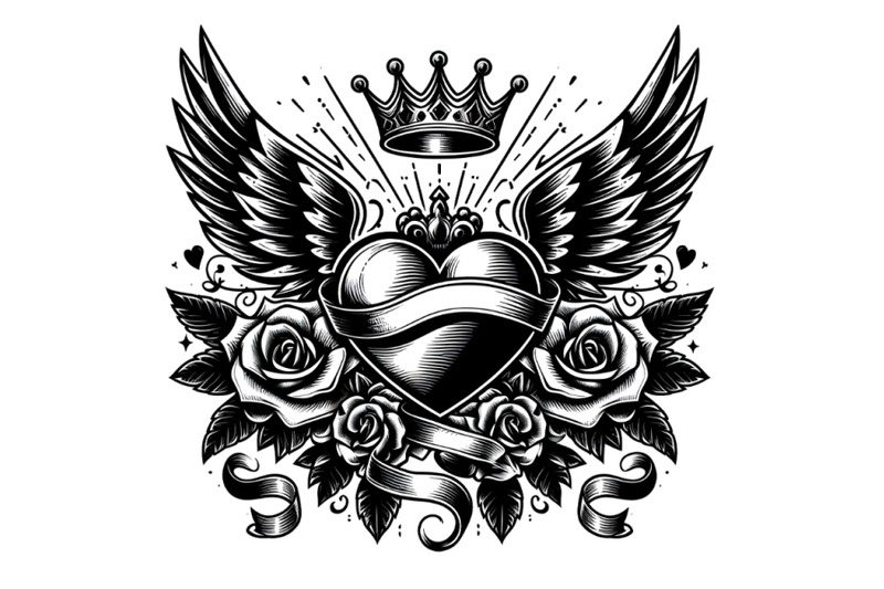 black-and-white-tattoo-heart-with-wings