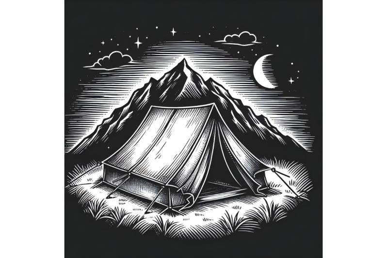 hand-drawn-sketch-of-camping-tent-in-bla