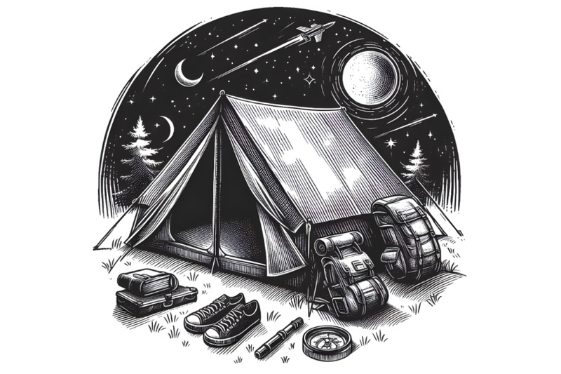 hand-drawn-sketch-of-camping-tent-in-bla