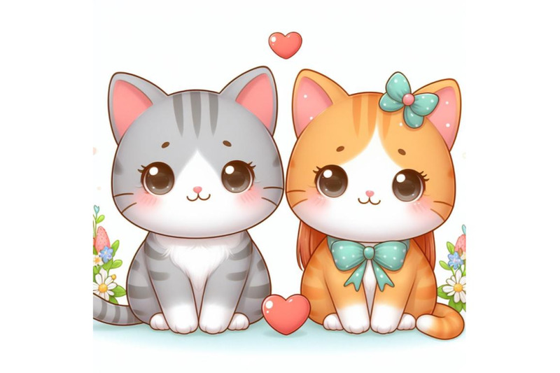 8-cute-couple-cat-on-white-background