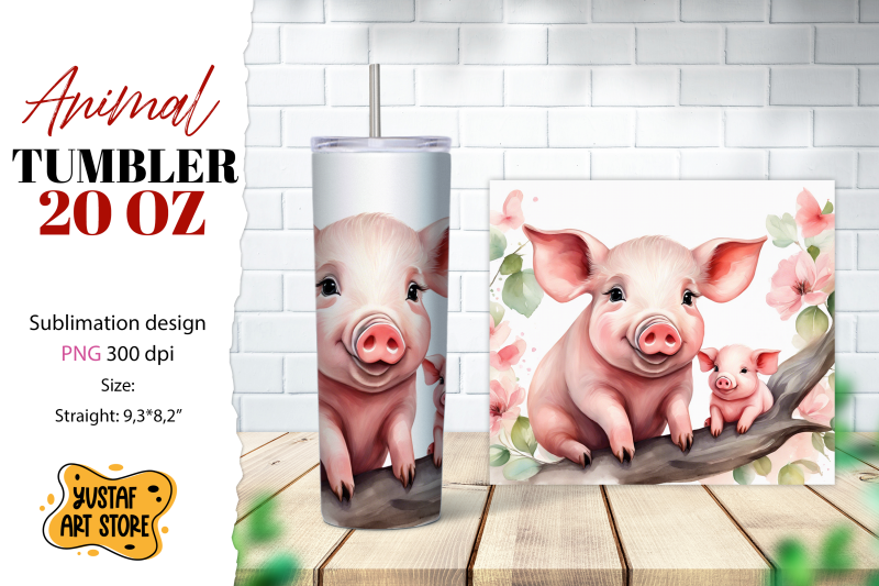 animal-tumbler-sublimation-mom-and-baby-pig-tumbler-wrap