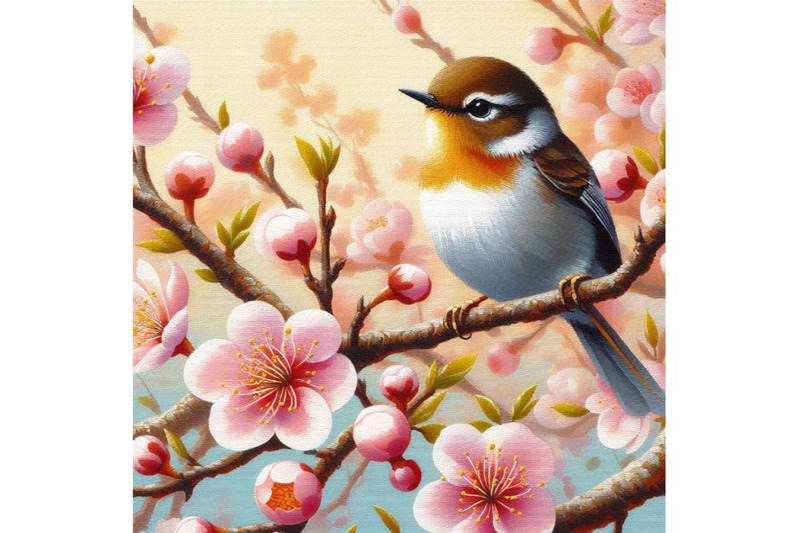 4-acrylic-painting-of-bird-and-spring-flower