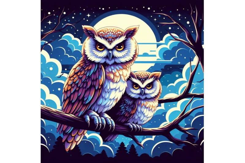 4-owl-bird-sitting-on-branch-at-night