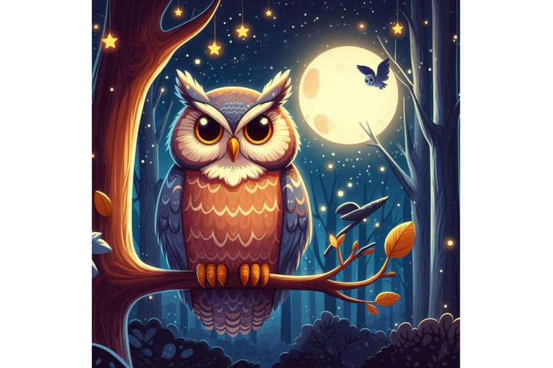 4-owl-bird-sitting-on-branch-at-night