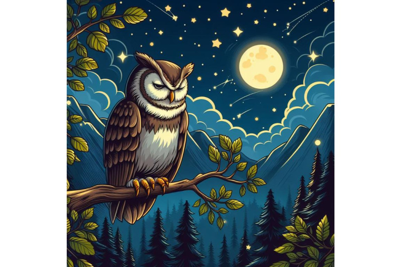 4-owl-bird-sitting-on-branch-at-night