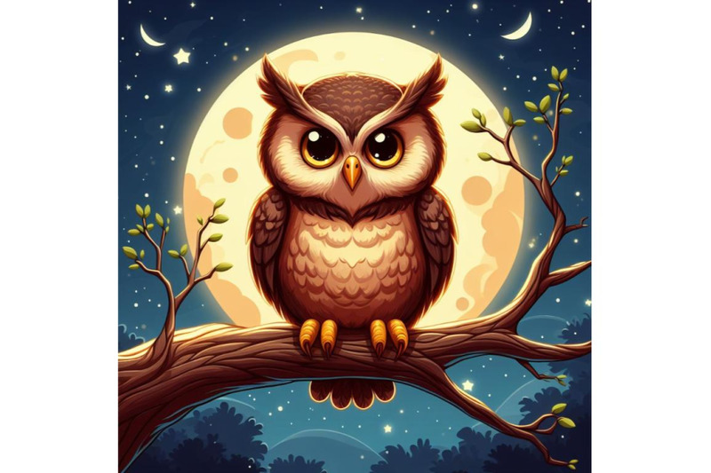 4-owl-bird-sitting-on-branch-at-night