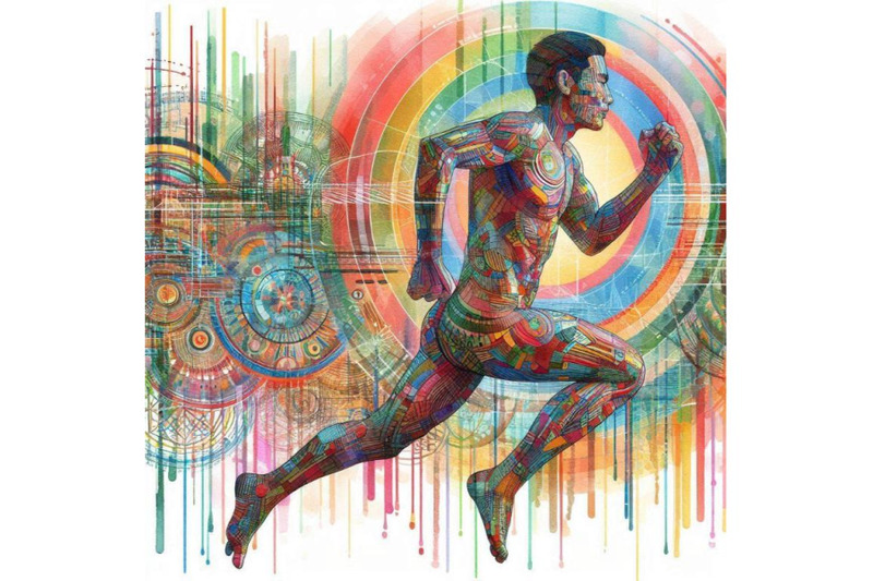 4-watercolor-a-man-running-with-a-colorful-geometric-pattern-on-his-bo