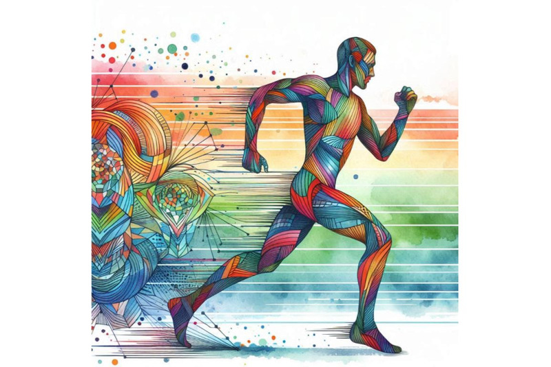 4-watercolor-a-man-running-with-a-colorful-geometric-pattern-on-his-bo