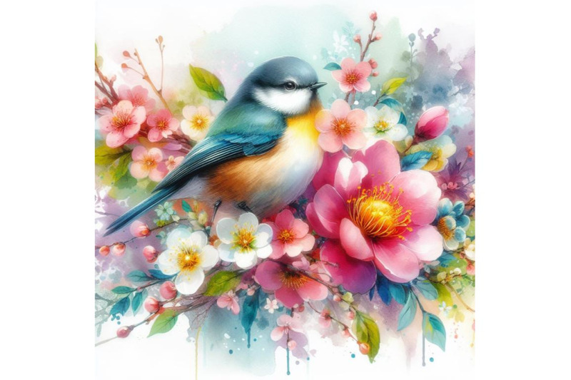 4-watercolor-acrylic-painting-of-bird-and-spring-flower-colorful-bac