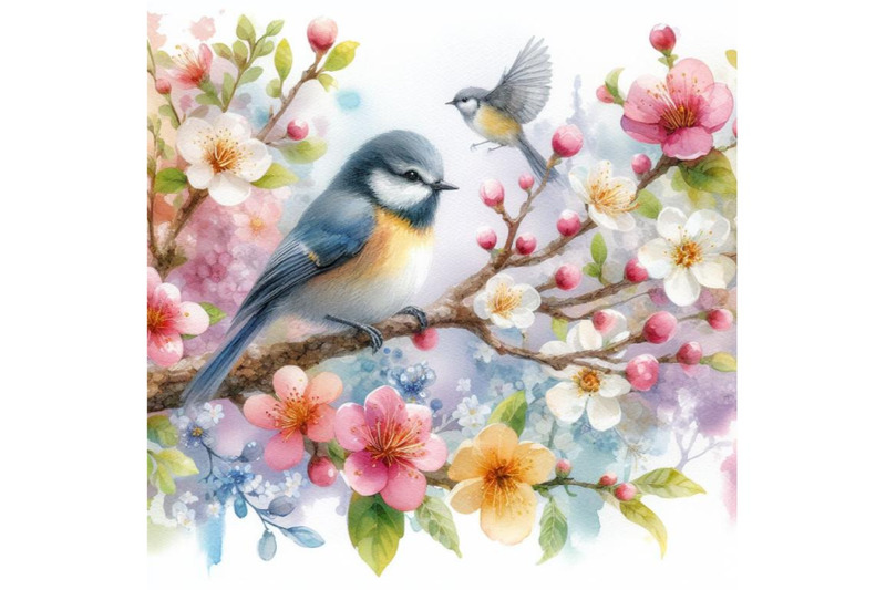 4-watercolor-acrylic-painting-of-bird-and-spring-flower-colorful-bac