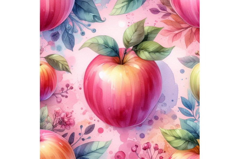 4-watercolor-apple-pink-background-3d-colorful-background