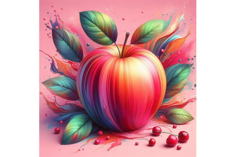 4-watercolor-apple-pink-background-3d-colorful-background