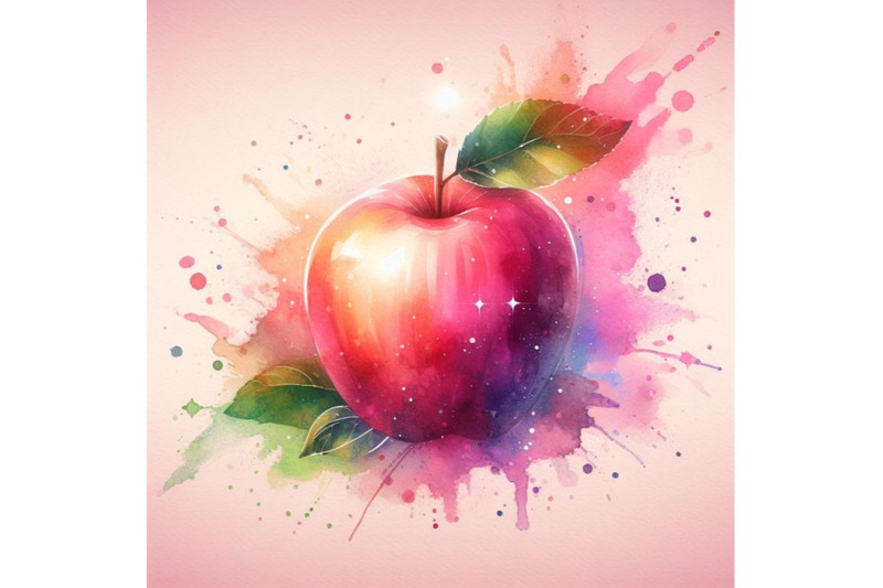 4-watercolor-apple-pink-background-3d-colorful-background