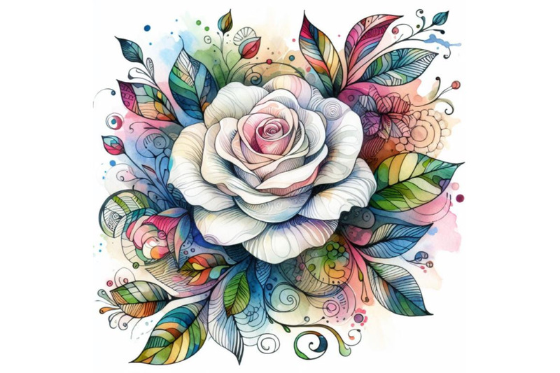 4-watercolor-artistic-doodle-white-rose-hand-drawn-illustration-color