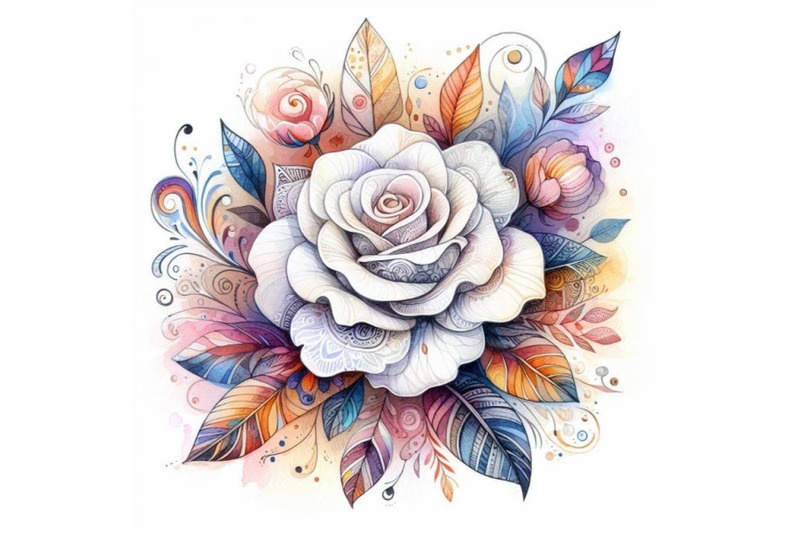 4-watercolor-artistic-doodle-white-rose-hand-drawn-illustration-color