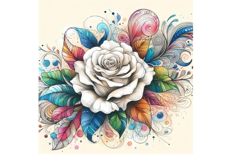 4-watercolor-artistic-doodle-white-rose-hand-drawn-illustration-color