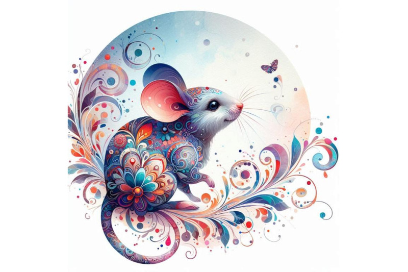 4-watercolor-beautiful-decorative-mouse-abstract-floral-white-backgrou