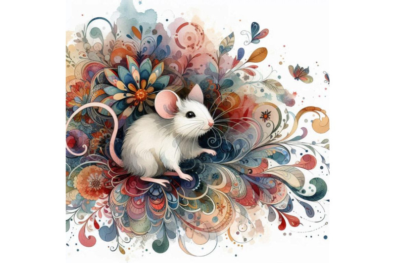 4-watercolor-beautiful-decorative-mouse-abstract-floral-white-backgrou