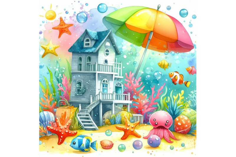 4-watercolor-cartoon-graphic-summer-time-underwater-colorful-backgrou