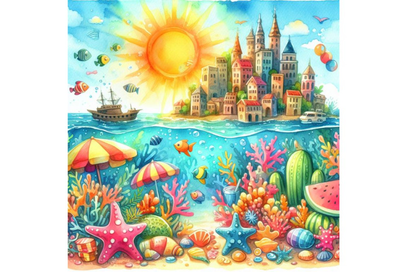 4-watercolor-cartoon-graphic-summer-time-underwater-colorful-backgrou