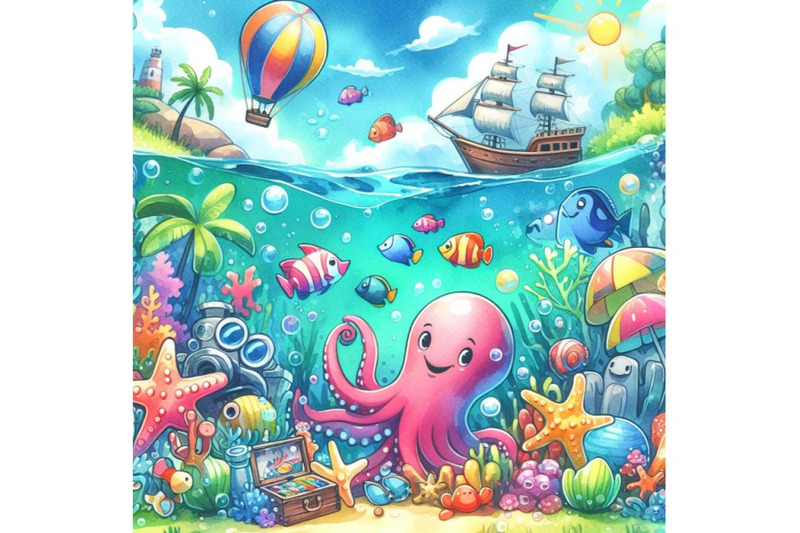 4-watercolor-cartoon-graphic-summer-time-underwater-colorful-backgrou