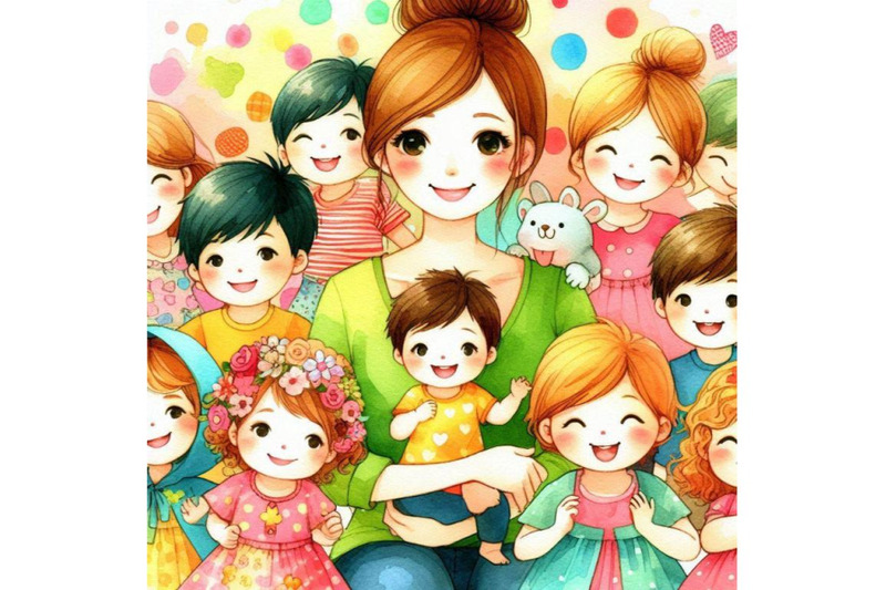 4-appy-cute-kids-and-mom-colorful-background