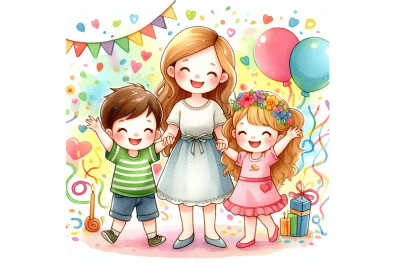 4-appy-cute-kids-and-mom-colorful-background