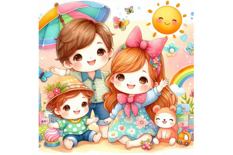 4-appy-cute-kids-and-mom-colorful-background