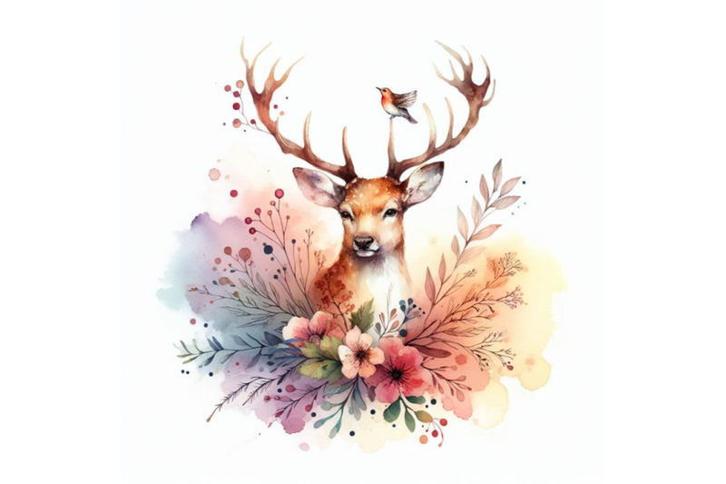 4-beautiful-image-with-nice-watercolor-hand-drawn-deer-colorful