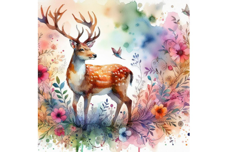 4-beautiful-image-with-nice-watercolor-hand-drawn-deer-colorful