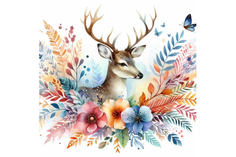 4-beautiful-image-with-nice-watercolor-hand-drawn-deer-colorful