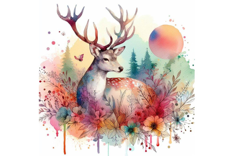 4-beautiful-image-with-nice-watercolor-hand-drawn-deer-colorful