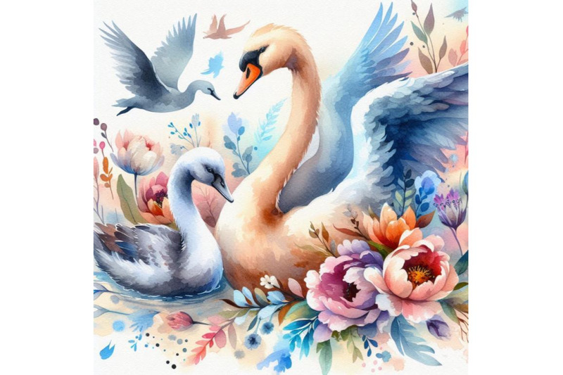 4-beautiful-image-with-nice-watercolor-hand-drawn-swans-colorful-backg