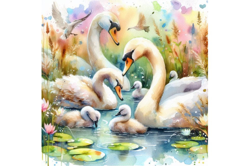 4-beautiful-image-with-nice-watercolor-hand-drawn-swans-colorful-backg