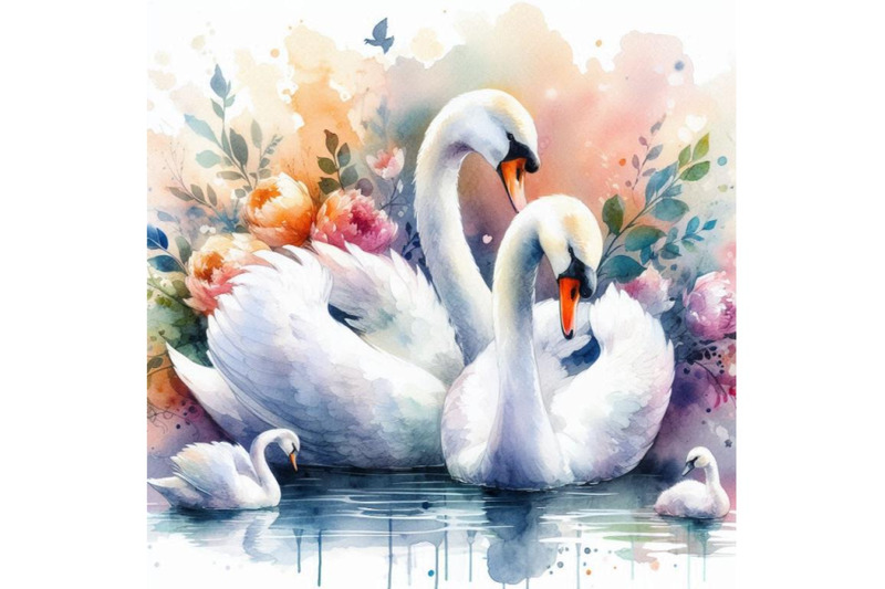 4-beautiful-image-with-nice-watercolor-hand-drawn-swans-colorful-backg