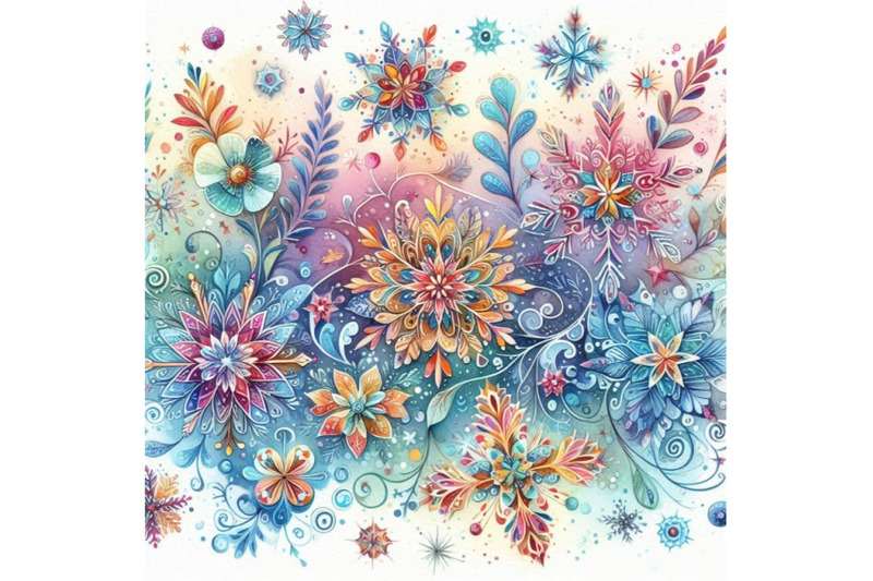 4-beautiful-watercolor-snowflakescolorful-background