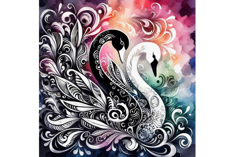 4-black-and-white-swan-with-carved-patterns-an-abstract-silhou