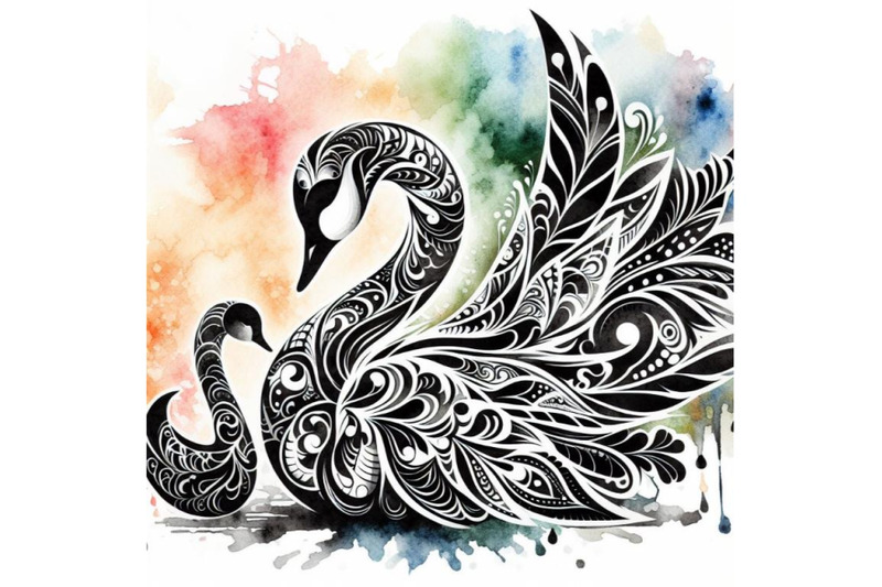 4-black-and-white-swan-with-carved-patterns-an-abstract-silhou