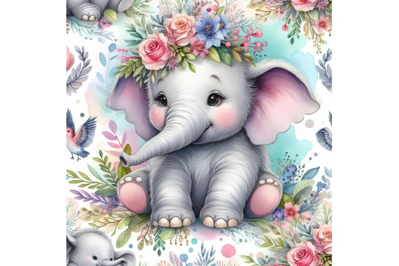 4-watercolor-cute-baby-elephant-animals-sublimation-colorful-backgroun