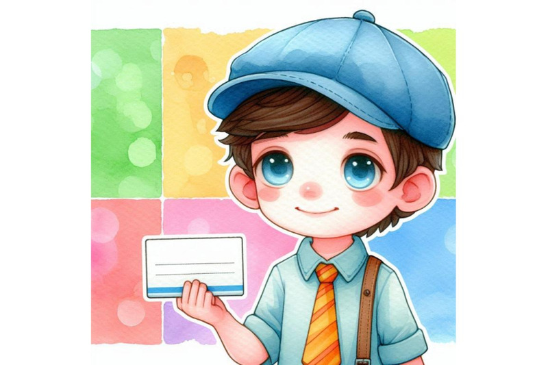 4-cartoon-kid-holding-a-blank-business-card-colorful-background