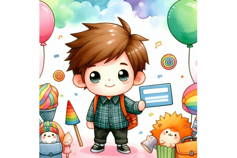 4-cartoon-kid-holding-a-blank-business-card-colorful-background