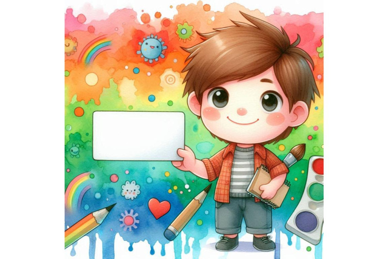 4-cartoon-kid-holding-a-blank-business-card-colorful-background