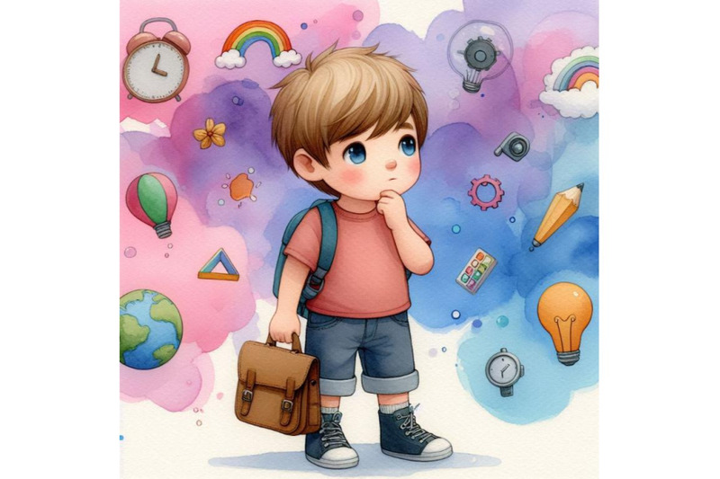 4-children-boy-stand-thinking-actionscolorful-background