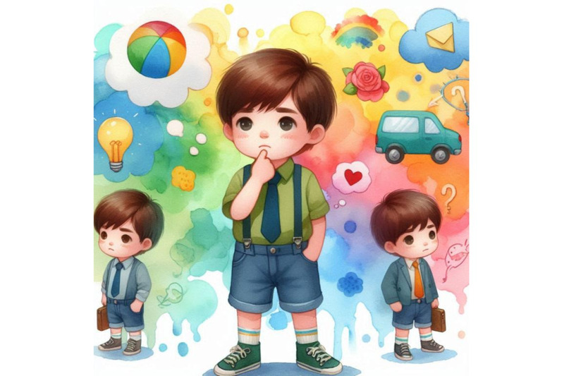 4-children-boy-stand-thinking-actionscolorful-background