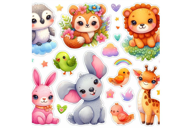4-cute-animal-stickerscolorful-background