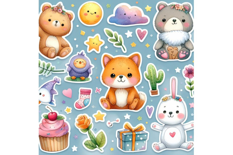 4-cute-animal-stickerscolorful-background