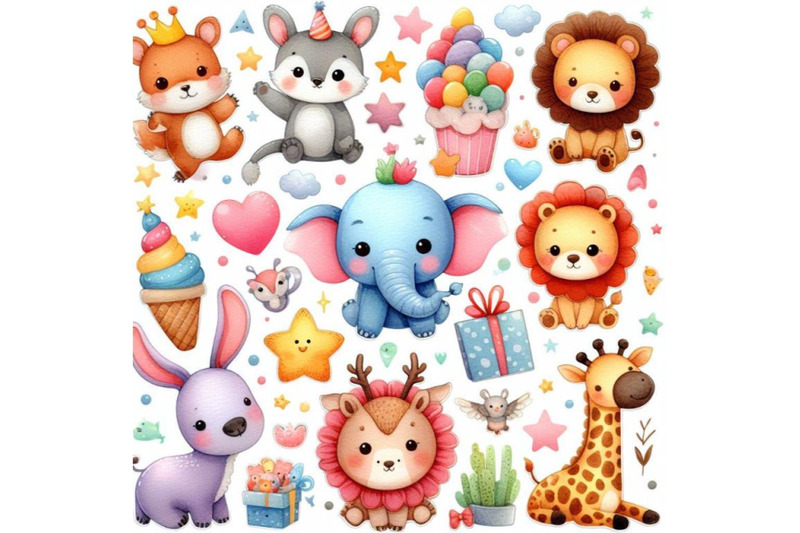 4-cute-animal-stickerscolorful-background