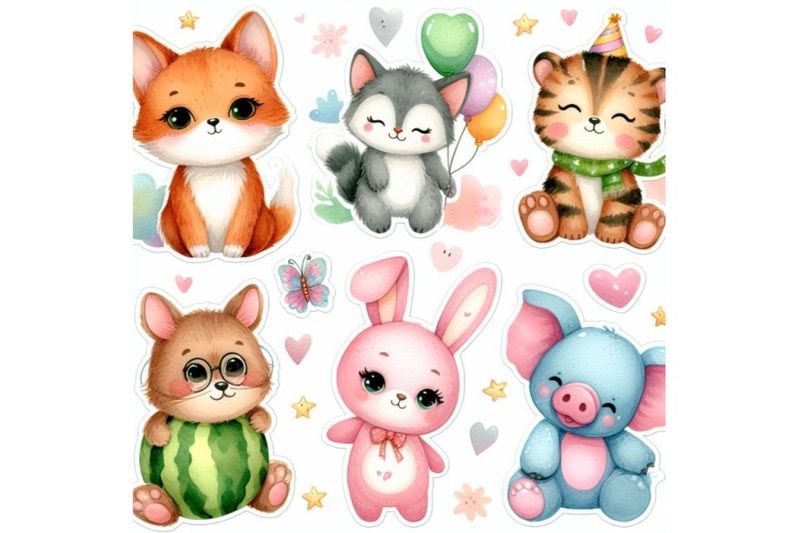 4-cute-animal-stickerscolorful-background